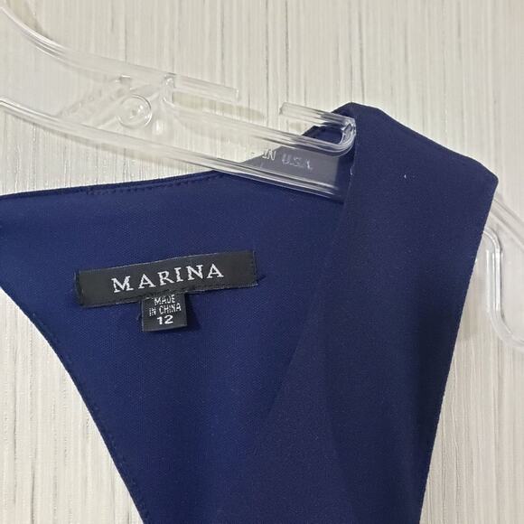 Marina NWT Navy Jumpsuit Wide Leg V Neck Evening Essential Sleeveless woman's 12 - Picture 6 of 10